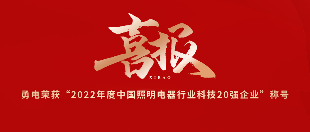 喜報！勇電榮獲“2022年度中國照明電器行業(yè)科技20強(qiáng)企業(yè)”稱號